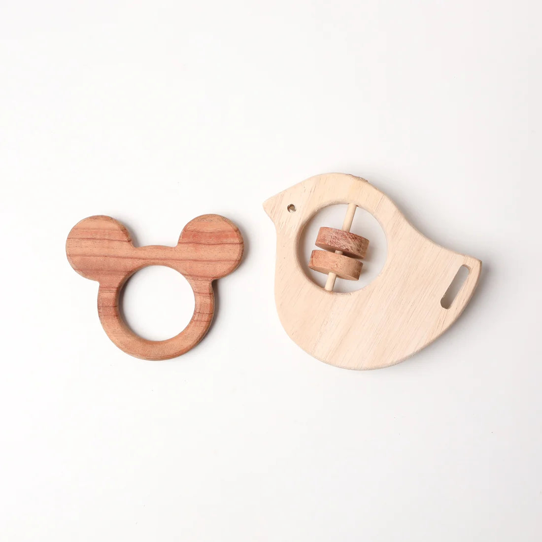 NeemWood Joy Baby Set – Mickey Mouse Teether & Rocking Potato Bird Rattle
