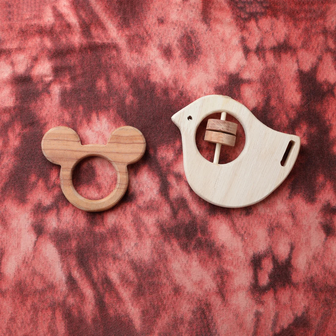 NeemWood Joy Baby Set – Mickey Mouse Teether & Rocking Potato Bird Rattle