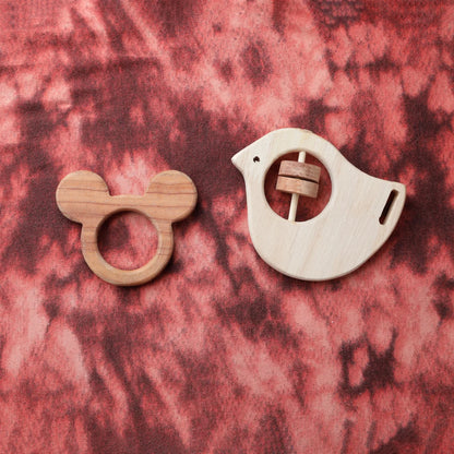 NeemWood Joy Baby Set – Mickey Mouse Teether & Rocking Potato Bird Rattle